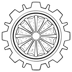 Gear wheel with a stylized floral inside, outlined, mechanical design