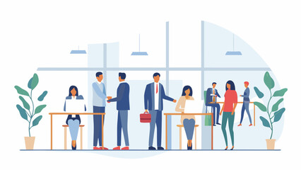 Diverse group of professionals collaborating and shaking hands in a modern office environment with plants and natural light