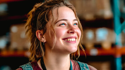 Jeune fille effectuant un  stage dans un magasin
