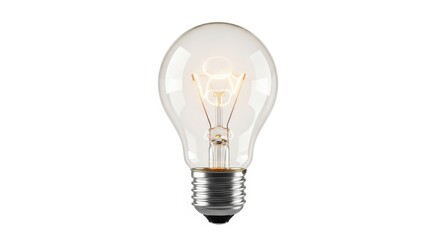 Classic incandescent light bulb isolated on white background, glowing filament, idea concept