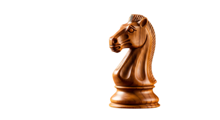 Wooden Knight Chess Piece in Dramatic Studio Lighting with Black Background for Strategic Games and Intellectual Pursuits Imagery