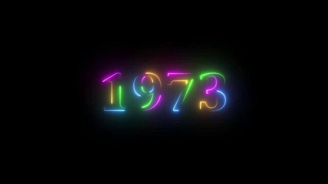 1973 neon line text. Abstract 1973 neon text animation ,For neon color Glowing neon number text background. 1973 title metal text on glowing text animation black background. glow old years animations