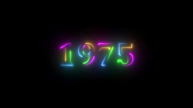 1975 neon line text. Abstract 1975 neon text animation, Glowing neon number text background 4k video.