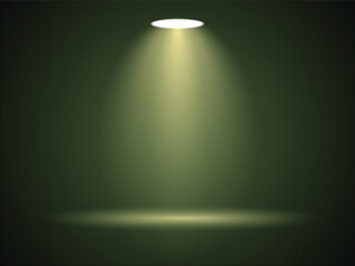 Spotlight illuminating an empty stage with a dark green background