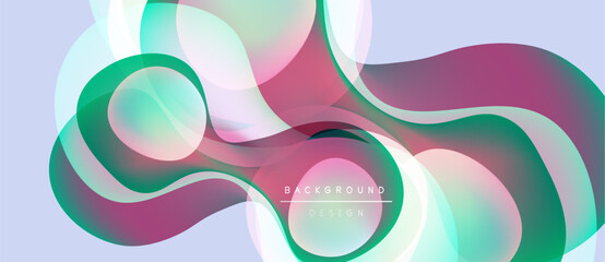 Abstract flowing shapes, vibrant colors, modern design. Overlapping layers create dynamic visual effect. Soft gradients, smooth transitions.