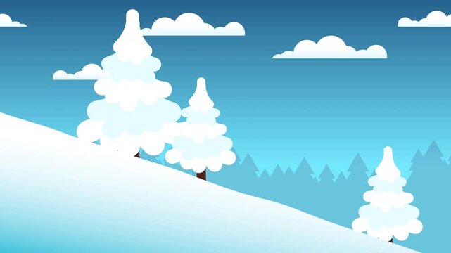 Downhill snow slope background, fast motion, loop animation. Snowy hill passing quickly by, simulating speed as a backdrop. Perfect for overlaying moving skiers, snowboarders, or sledders.