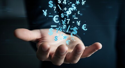 Currency exchange rates and global finance market analysis on hand concept illustration vector image