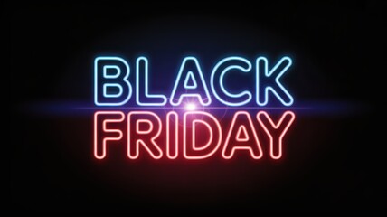 Fototapeta premium Black Friday neon sign glowing in blue and red against dark background text