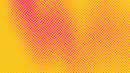 Vibrant pop art halftone pattern featuring a gradient transition from yellow dots on magenta to smaller dots. Ideal for attention-grabbing advertising, comic styles, retro themes, and lively social me