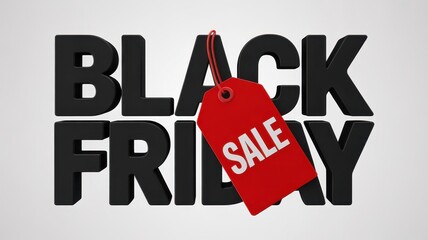 Black Friday sale tag hanging on large black 3 D letters shopping discount