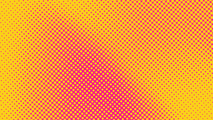 Vibrant pop art halftone pattern featuring a gradient transition from yellow dots on magenta to smaller dots. Ideal for attention-grabbing advertising, comic styles, retro themes, and lively social me