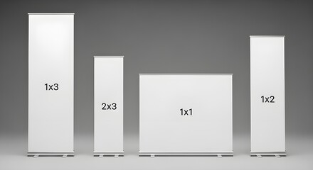 A set of promotional pop-up stands in different sizes for trade show and event advertising