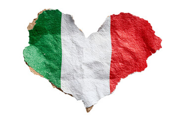 Heart shaped italian flag with textured paper against a black background