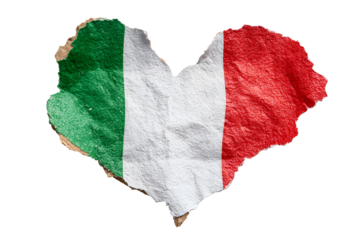 Heart shaped italian flag with textured paper against a black background