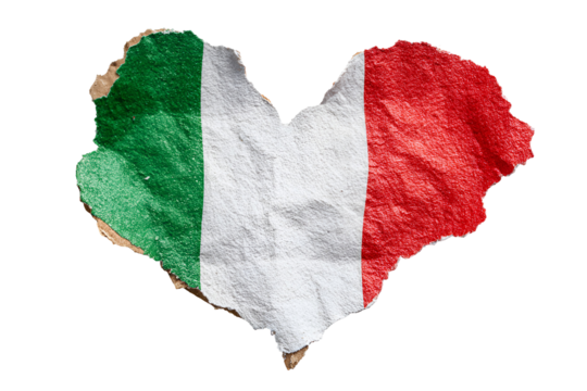 Heart shaped italian flag with textured paper against a black background - Powered by Adobe