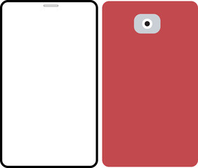 Modern red smartphone with blank screen front and camera back view digital device illustration