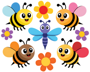 set of funny cartoon bees
