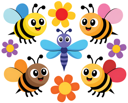 set of funny cartoon bees