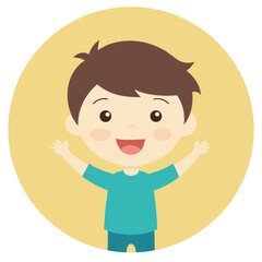 Illustration of cheerful little boy with open arms and smiling face full of joy
