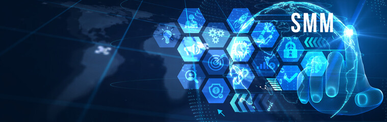 Business, Technology, Internet and network concept. SMM Social Media Marketing. 3d illustration