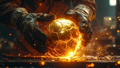 Forging Glowing Golden Soccer Ball in Workshop