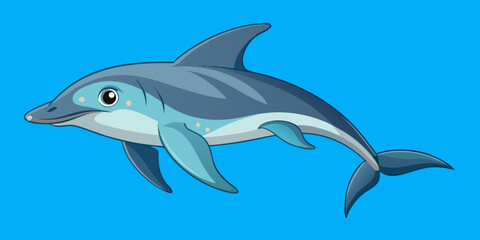 Fototapeta premium Cartoon dolphin swimming in blue ocean background 