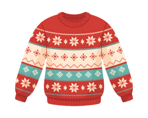 knitted sweater with red scarf