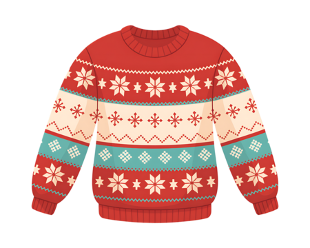 knitted sweater with red scarf