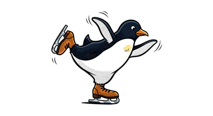 Obraz premium Penguin skating on ice with joyful expression in winter setting 