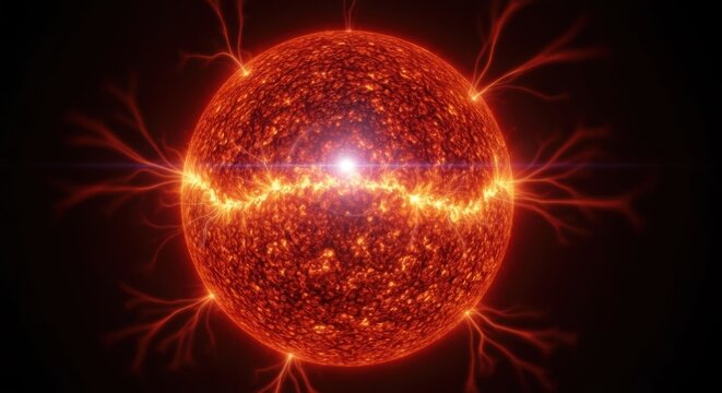 Fiery orb with electrical tendrils, radiating intense light and heat - Powered by Adobe