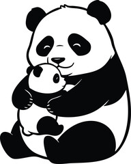 Adorable illustration of mother panda hugging baby panda in a loving gesture