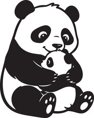 Adorable illustration of mother panda hugging baby panda in a loving gesture