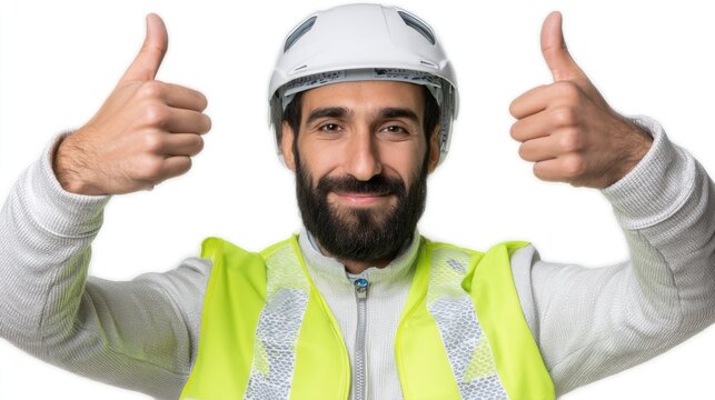 Construction worker celebrating safety milestone job site portrait professional environment upbeat mood teamwork spirit