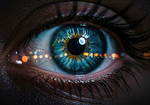 Human Eye Reflecting Stock Market Chart and Financial Data