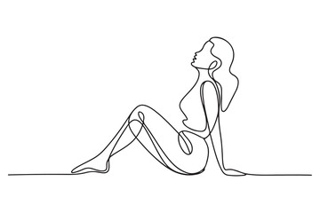 Continuous line drawing. Woman sitting back. one line Icon drawing with white background