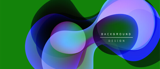 Abstract flowing shapes overlap, creating vibrant color gradients on green background. Modern design element for digital projects.