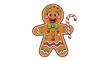 Gingerbread Man's Holiday Cheer: A festive gingerbread man, adorned with colorful candies and a charming candy cane, exudes the warmth and joy of the holiday season.