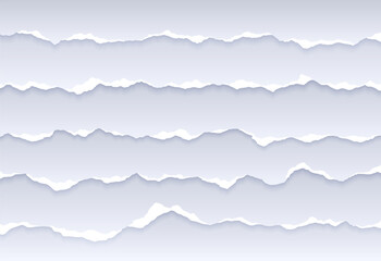 Paper rip, realistic tear strips. Vector pattern of a paper sheet with ripped edges. Horizontal torn paper pieces set with jagged borders and soft shadows for scrapbook, banner, notepad, social media