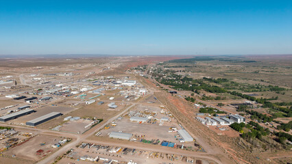 Aerial view of the city of Añelo, Neuquén. Shale Capital. Vaca Muerta.
