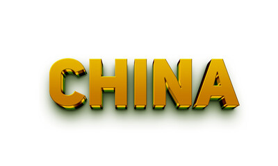 China 3D Text PNG | Golden Country Name Typography | Realistic Glossy 3D Metallic Style on Transparent Background China 3d text, China png, country name 3d, golden China text, glossy 3d typography