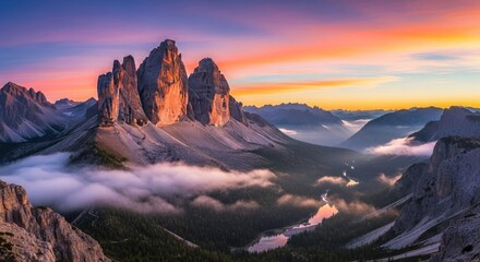 "Majestic Mountain Symphony – A panoramic wallpaper revealing towering peaks, glowing dawn skies, and misty valleys painted in the colors of pure natural wonder."

