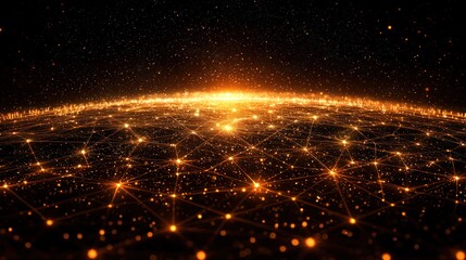 Global network of glowing golden nodes, creating a digital sphere