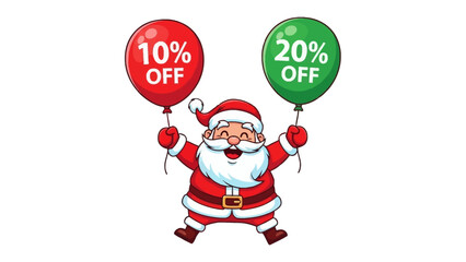 Holiday Discounts with a Smile: An animated Santa Claus joyfully displays festive balloons indicating percentage discounts, perfect for holiday-themed promotions. 