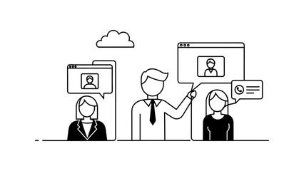 Online business meeting with team