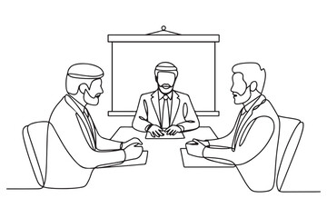 Business meeting between arabic business men. Concept of presentation. one line Icon drawing with white background