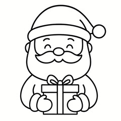 santa claus with gift line art