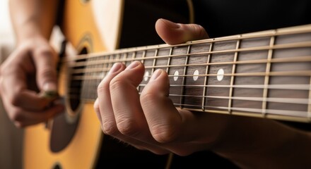 Close-up of Musician Playing an Acoustic Guitar
