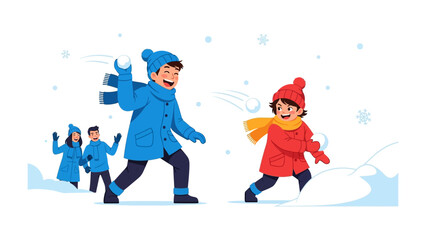 Fototapeta premium Winter Frolic: Capturing the simple joys of winter, a group of children engage in a playful snowball fight, their laughter and energy filling the crisp air.
