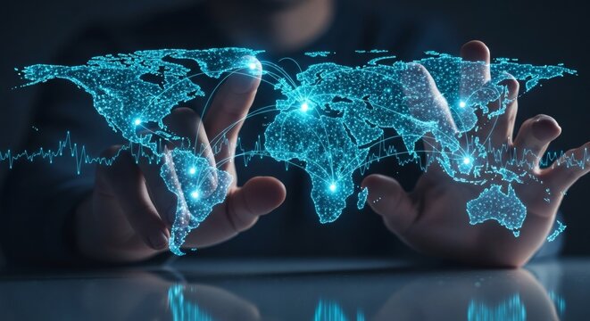 Global Network Connection With Digital World Map Illustration