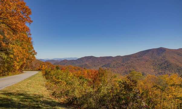 Autumn view from the Cove Field Ridge Overlook on the Blue Ridge Parkway in western North Carolina, October 2025 - Powered by Adobe